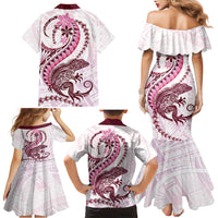Pink Maori Tuatara Family Matching Mermaid Dress and Hawaiian Shirt Luxury Pastel Pattern LT01 - Polynesian Pride