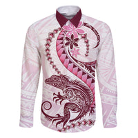 Pink Maori Tuatara Family Matching Mermaid Dress and Hawaiian Shirt Luxury Pastel Pattern LT01 Dad's Shirt - Long Sleeve Pink - Polynesian Pride