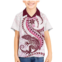 Pink Maori Tuatara Family Matching Mermaid Dress and Hawaiian Shirt Luxury Pastel Pattern LT01 Son's Shirt Pink - Polynesian Pride
