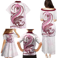 Pink Maori Tuatara Family Matching Puletasi and Hawaiian Shirt Luxury Pastel Pattern