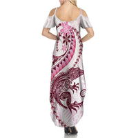 Pink Maori Tuatara Family Matching Summer Maxi Dress and Hawaiian Shirt Luxury Pastel Pattern LT01 - Polynesian Pride