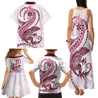 Pink Maori Tuatara Family Matching Tank Maxi Dress and Hawaiian Shirt Luxury Pastel Pattern LT01 - Polynesian Pride