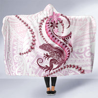 Pink Maori Tuatara Hooded Blanket Luxury Pastel Pattern