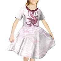 Pink Maori Tuatara Kid Short Sleeve Dress Luxury Pastel Pattern LT01 - Polynesian Pride