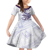 Purple Maori Tuatara Family Matching Mermaid Dress and Hawaiian Shirt Luxury Pastel Pattern LT01 Daughter's Dress Purple - Polynesian Pride