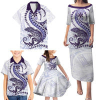 Purple Maori Tuatara Family Matching Puletasi and Hawaiian Shirt Luxury Pastel Pattern LT01 - Polynesian Pride
