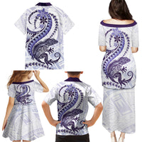 Purple Maori Tuatara Family Matching Puletasi and Hawaiian Shirt Luxury Pastel Pattern LT01 - Polynesian Pride