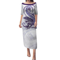 Purple Maori Tuatara Family Matching Puletasi and Hawaiian Shirt Luxury Pastel Pattern LT01 Mom's Dress Purple - Polynesian Pride