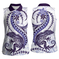 Purple Maori Tuatara Women Sleeveless Polo Shirt Luxury Pastel Pattern
