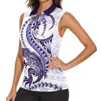 Purple Maori Tuatara Women Sleeveless Polo Shirt Luxury Pastel Pattern