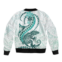 Teal Maori Tuatara Bomber Jacket Luxury Pastel Pattern