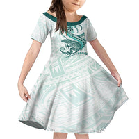 Teal Maori Tuatara Family Matching Off Shoulder Maxi Dress and Hawaiian Shirt Luxury Pastel Pattern LT01 Daughter's Dress Teal - Polynesian Pride