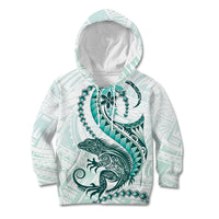 Teal Maori Tuatara Kid Hoodie Luxury Pastel Pattern