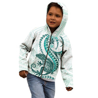 Teal Maori Tuatara Kid Hoodie Luxury Pastel Pattern