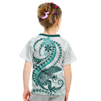 Teal Maori Tuatara Kid T Shirt Luxury Pastel Pattern LT01 - Polynesian Pride