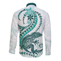 Teal Maori Tuatara Long Sleeve Button Shirt Luxury Pastel Pattern