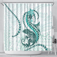 Teal Maori Tuatara Shower Curtain Luxury Pastel Pattern