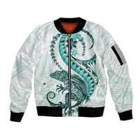 Teal Maori Tuatara Sleeve Zip Bomber Jacket Luxury Pastel Pattern