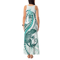 Teal Maori Tuatara Tank Maxi Dress Luxury Pastel Pattern