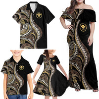Hawaii Pineapple Brown Tribal Pattern Family Matching Off Shoulder Maxi Dress and Hawaiian Shirt - Polynesian Pride