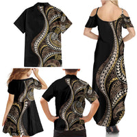 Hawaii Pineapple Brown Tribal Pattern Family Matching Summer Maxi Dress and Hawaiian Shirt - Polynesian Pride