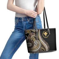Hawaii Pineapple Brown Tribal Pattern Leather Tote Bag - Polynesian Pride
