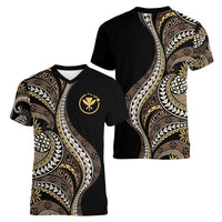 Hawaii Pineapple Brown Tribal Pattern Women V-Neck T-Shirt LT01 - Polynesian Pride