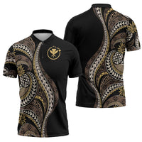 Hawaii Pineapple Brown Tribal Pattern Zipper Polo Shirt - Polynesian Pride