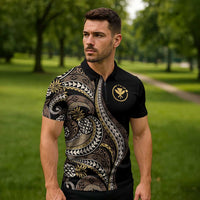 Hawaii Pineapple Brown Tribal Pattern Zipper Polo Shirt - Polynesian Pride