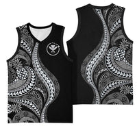 Hawaii Pineapple Gray Scale Tribal Pattern Basketball Jersey - Polynesian Pride