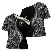 Hawaii Pineapple Gray Scale Tribal Pattern Cross Shoulder Shirt LT01 - Polynesian Pride