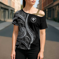 Hawaii Pineapple Gray Scale Tribal Pattern Cross Shoulder Shirt LT01 - Polynesian Pride