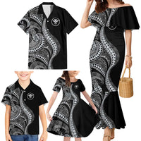 Hawaii Pineapple Gray Scale Tribal Pattern Family Matching Mermaid Dress and Hawaiian Shirt - Polynesian Pride