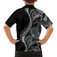 Hawaii Pineapple Gray Scale Tribal Pattern Family Matching Off Shoulder Maxi Dress and Hawaiian Shirt - Polynesian Pride