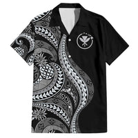 Hawaii Pineapple Gray Scale Tribal Pattern Family Matching Off Shoulder Maxi Dress and Hawaiian Shirt - Polynesian Pride