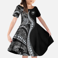 Hawaii Pineapple Gray Scale Tribal Pattern Family Matching Short Sleeve Bodycon Dress and Hawaiian Shirt - Polynesian Pride