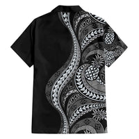 Hawaii Pineapple Gray Scale Tribal Pattern Family Matching Tank Maxi Dress and Hawaiian Shirt - Polynesian Pride