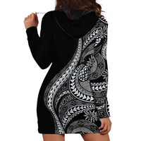 Hawaii Pineapple Gray Scale Tribal Pattern Hoodie Dress - Polynesian Pride