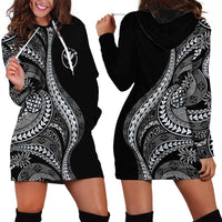 Hawaii Pineapple Gray Scale Tribal Pattern Hoodie Dress - Polynesian Pride