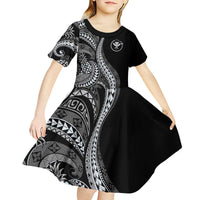 Hawaii Pineapple Gray Scale Tribal Pattern Kid Short Sleeve Dress - Polynesian Pride