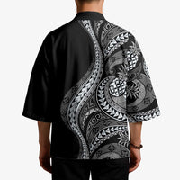Hawaii Pineapple Gray Scale Tribal Pattern Kimono LT01 - Polynesian Pride