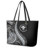 Hawaii Pineapple Gray Scale Tribal Pattern Leather Tote Bag - Polynesian Pride