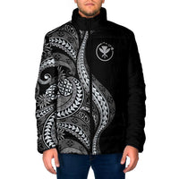 Hawaii Pineapple Gray Scale Tribal Pattern Padded Jacket LT01 Men Black - Polynesian Pride