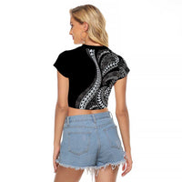 Hawaii Pineapple Gray Scale Tribal Pattern Raglan Cropped T Shirt LT01 - Polynesian Pride