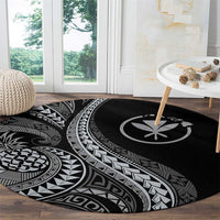 Hawaii Pineapple Gray Scale Tribal Pattern Round Carpet - Polynesian Pride
