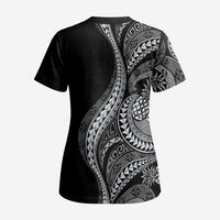 Hawaii Pineapple Gray Scale Tribal Pattern Scrub Top - Polynesian Pride
