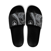 Hawaii Pineapple Gray Scale Tribal Pattern Slide Sandals LT01 Black - Polynesian Pride