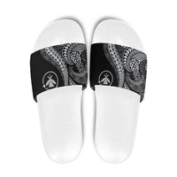 Hawaii Pineapple Gray Scale Tribal Pattern Slide Sandals LT01 Black - Polynesian Pride