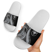 Hawaii Pineapple Gray Scale Tribal Pattern Slide Sandals LT01 - Polynesian Pride