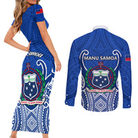 Samoa Rugby Couples Matching Short Sleeve Bodycon Dress and Long Sleeve Button Shirts Manu Samoa Go 2023 World Cup LT01 - Polynesian Pride